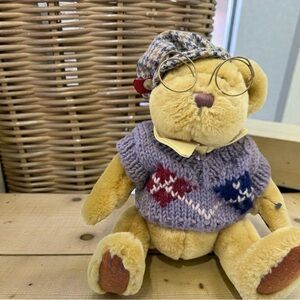 VTG Brass Button SHERWOOD White Bear Plaid Sweater Glasses Jointed Plush RARE